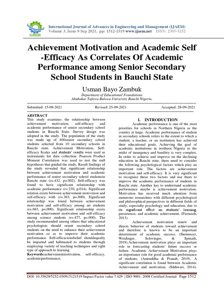 Achievement Motivation and Academic Self - Efficacy As Correlates of ...