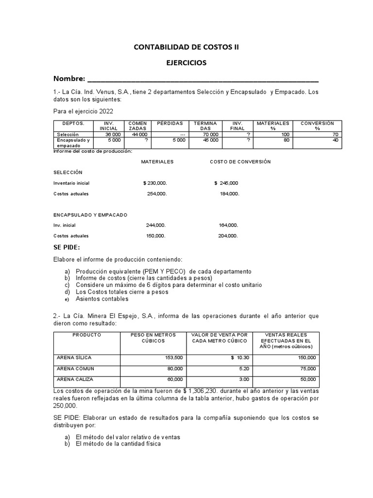 Ejercicios de Contabilidad de Costos II | PDF | Economias