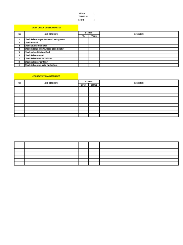 Daily Check List | PDF