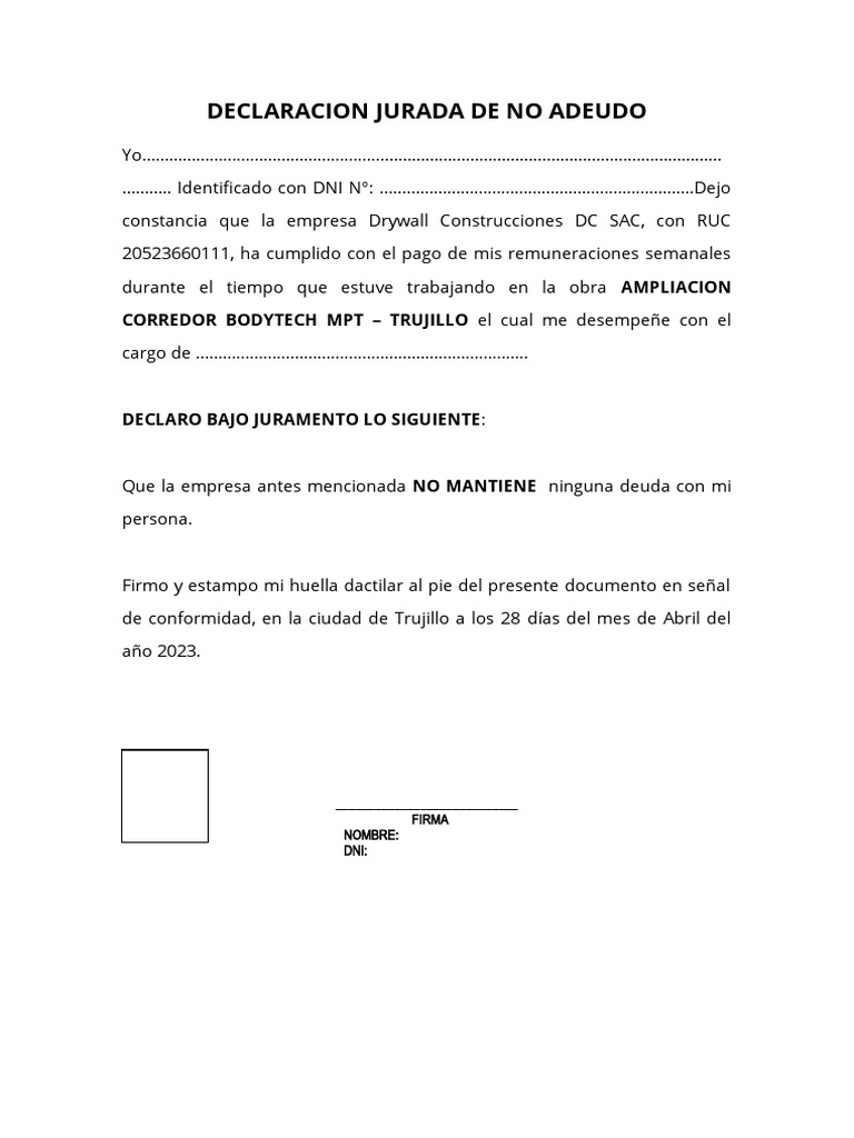 Declaracion Jurada de No Adeudo-Trujillo | PDF