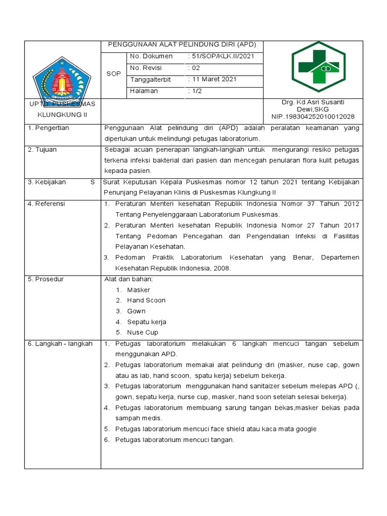 Sop Penggunaan Apd | PDF | Pengembangan Diri | Kesehatan Holistik