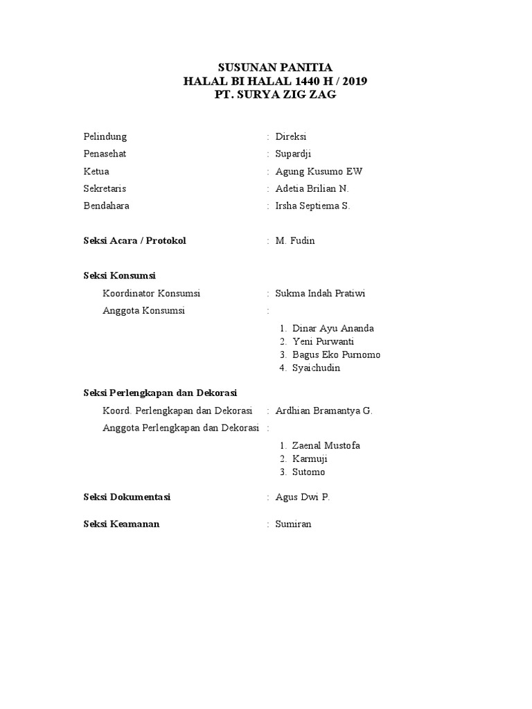 Susunan Panitia HBH 2019 | PDF