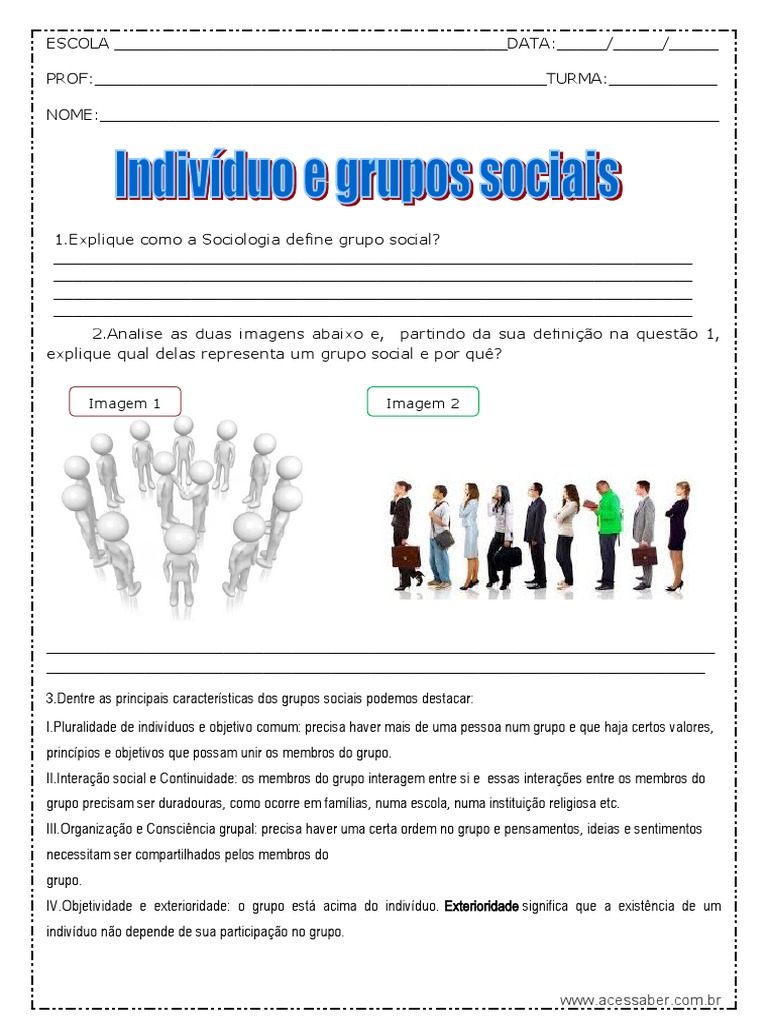Atividades sobre Grupos Sociais para 2º e 3º Ano | PDF | Grupo social