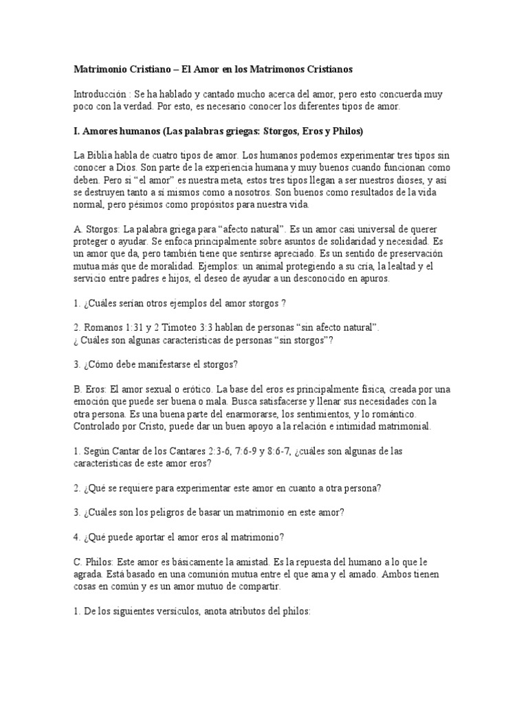 Matrimonio Cristiano El Amor En Los Matrimonios Cristianos Pdf