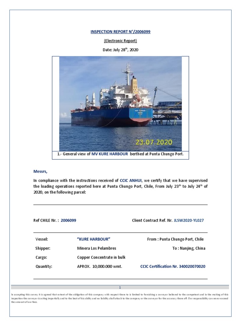 MV Kure Harbour - Inpection Report - Ccic Anhui - Punta Chungo - July ...