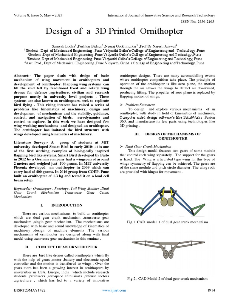 Design of A 3D Printed Ornithopter | Download Free PDF | Electric Motor ...