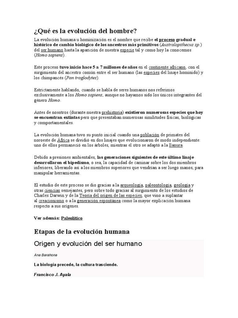 Origen y evolución del ser humano | PDF | Homo | Evolución humana