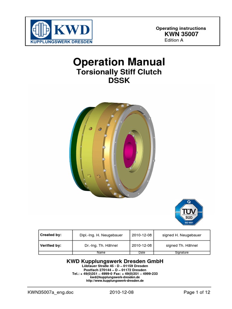 DSSK Torsionally Stiff Clutch Manual | PDF