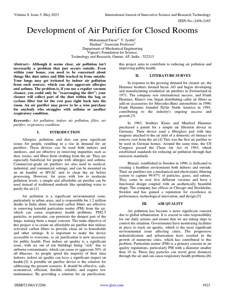 Development of Air Purifier For Closed Rooms PDF