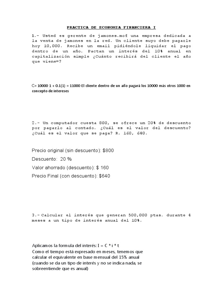 Ejercicios de Economía Financiera I | PDF | Economias | Dinero