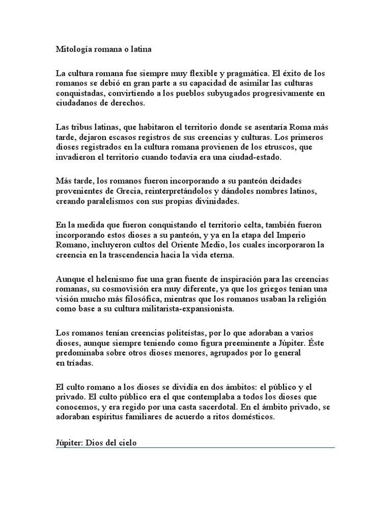 Mitología Romana o Latina | PDF | imperio Romano | Júpiter (mitología)