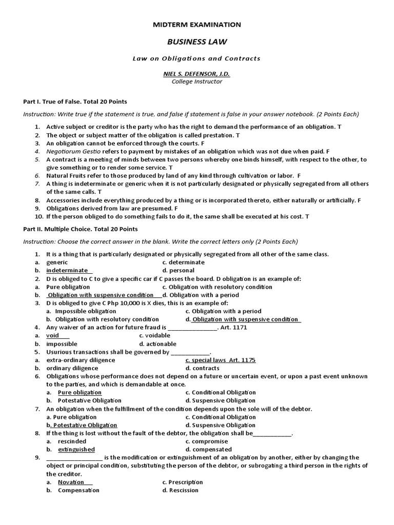 Exam Business Law Final Download Free Pdf Civil Law Legal System