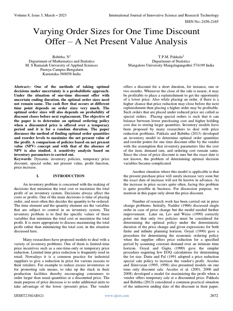 Optimal Order Sizes for Discounts Analysis | PDF