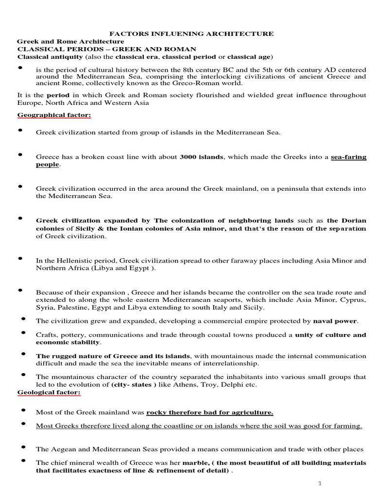 Greek and Roman Architecture Lecture Note | PDF | Social Science