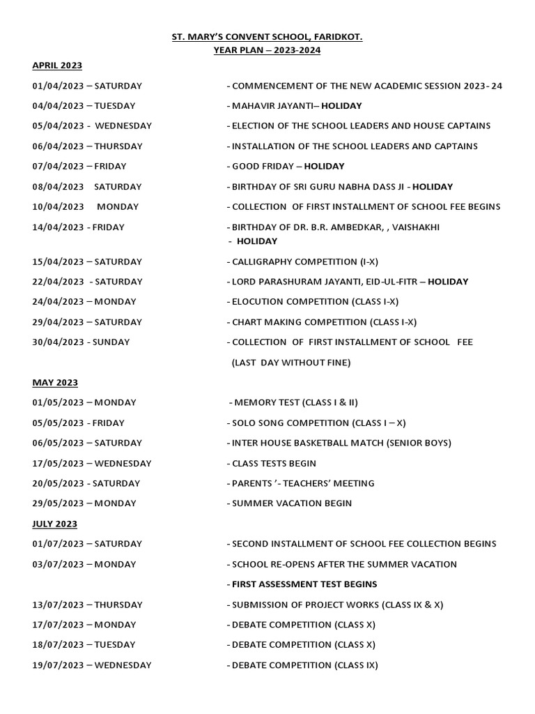 Year Plan 2023242 PDF Academic Term Observances