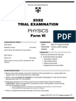 Sydney Grammar 2022 Physics Trials & Solutions