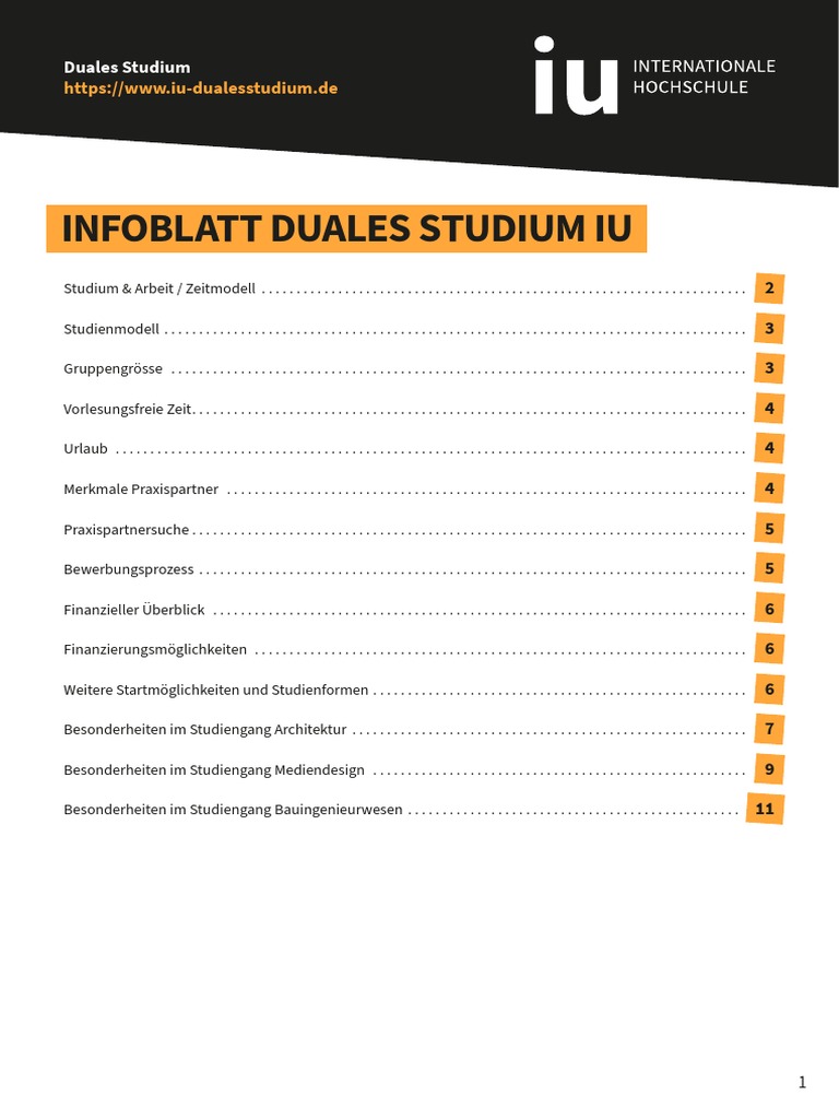 Infoblatt Duales Studium IU PDF