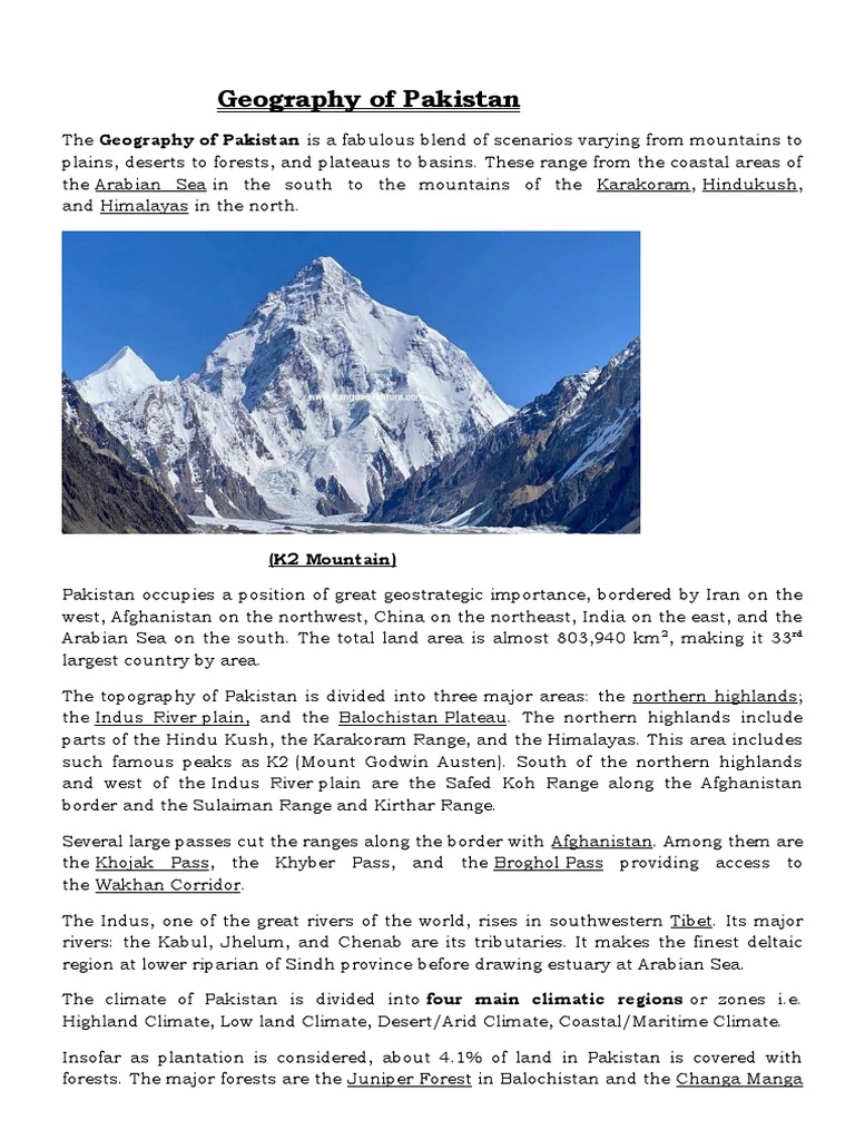Geography of Pakistan PDF Geography Earth Sciences