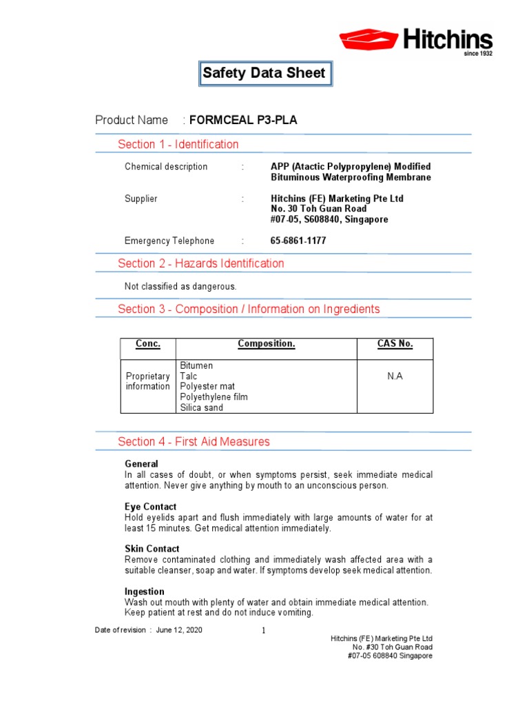 SDS Formceal P3PLA PDF Personal Protective Equipment Asphalt