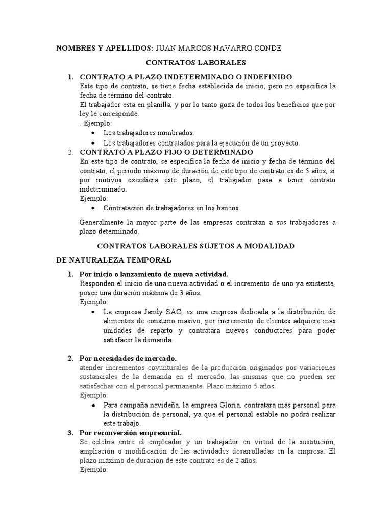 Tipos De Contratos Laborales Pdf Economias