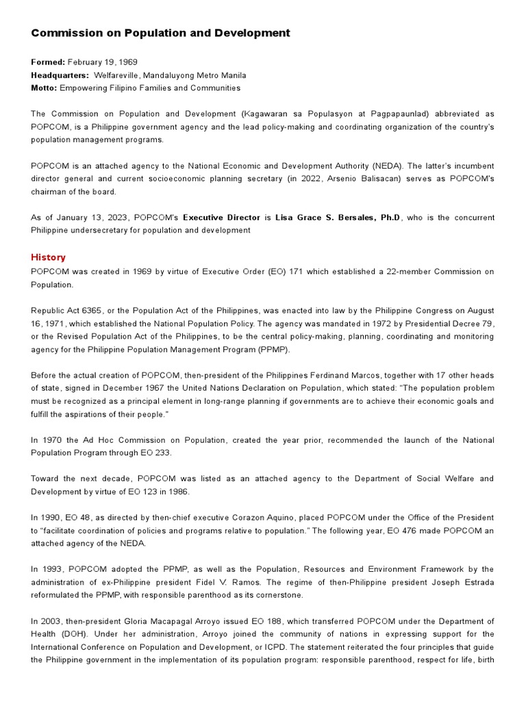 Overview of the Philippine POPCOM | PDF | Sustainability | Sustainable ...