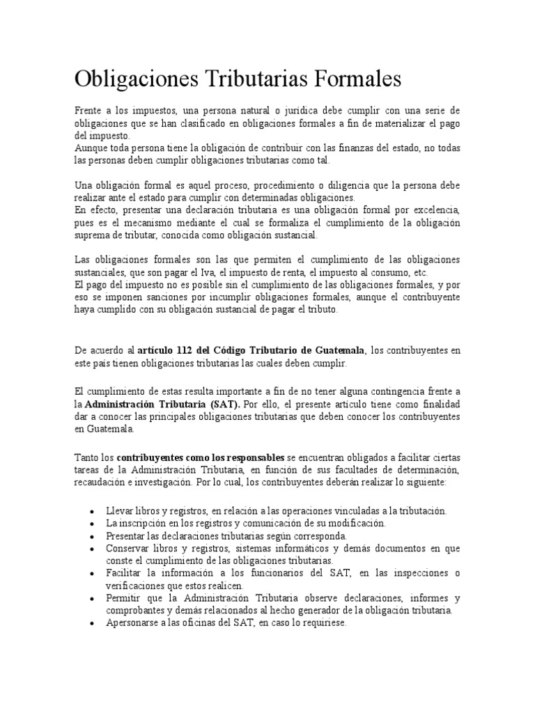 Obligaciones Tributarias Formales | PDF | Impuestos | Justicia