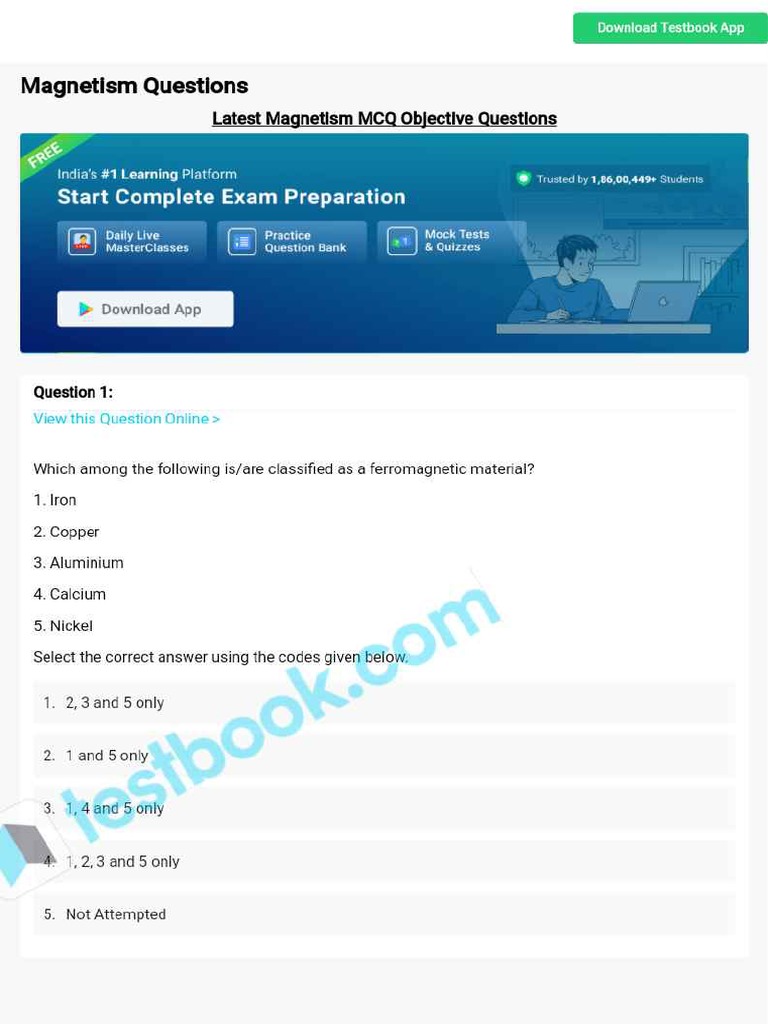 MCQ On Magnetism 5eea6a0c39140f30f369dfed | PDF