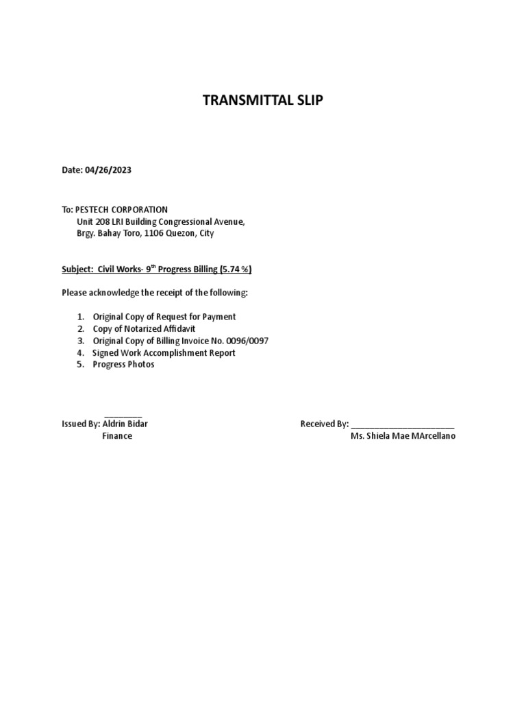 Transmittal Slip | PDF