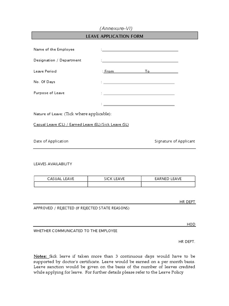 Leave Application Form (Annexure-VI) | PDF | Law