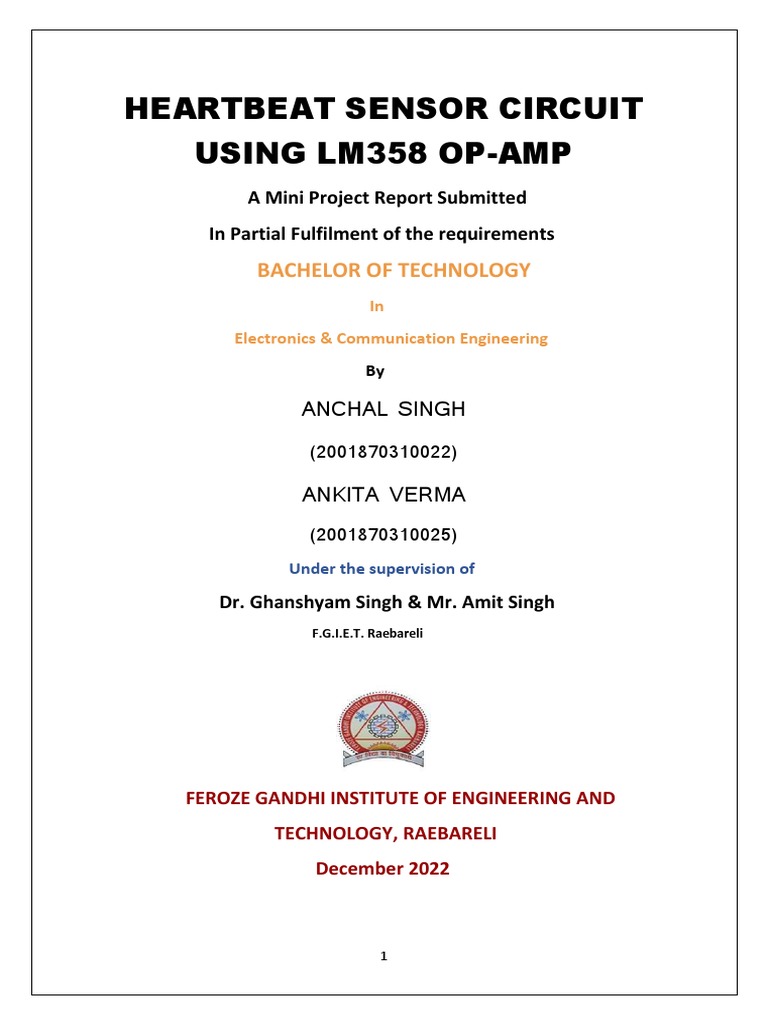 Heartbeat Sensor Circuit Using LM358 OpAmp PDF