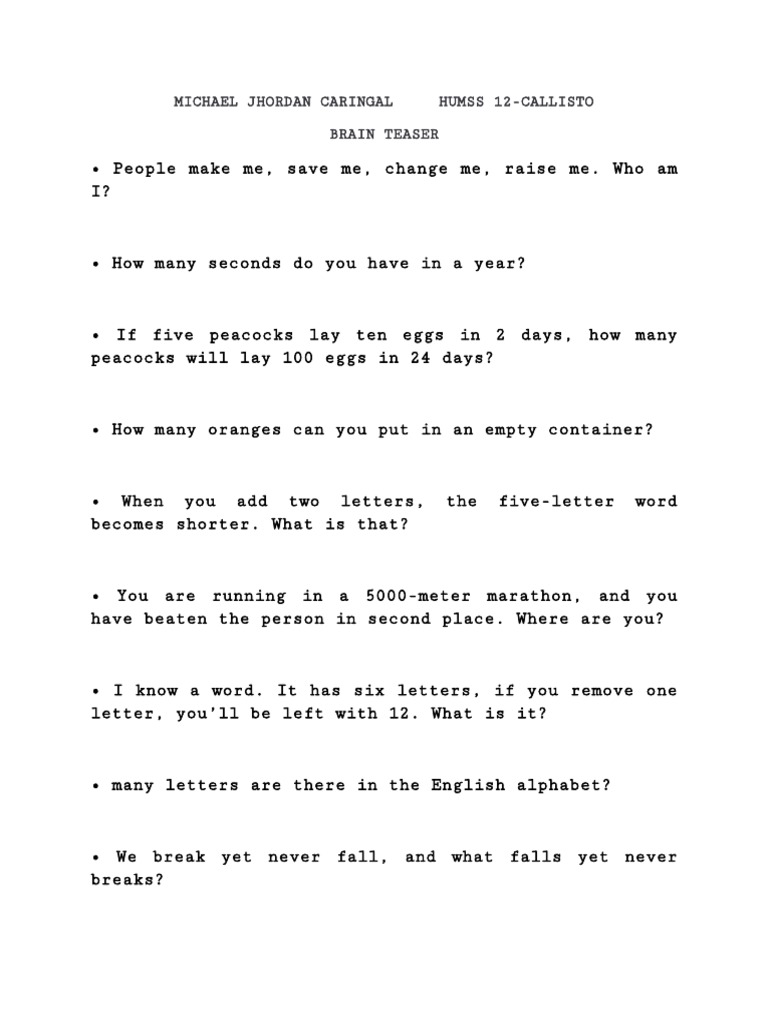 Brain Teaser | PDF