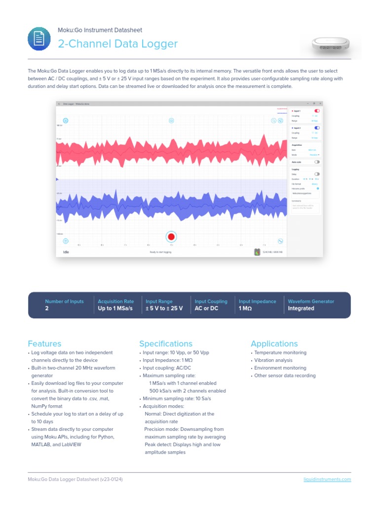 Moku:Go 2-Channel Data Logger Specs | PDF