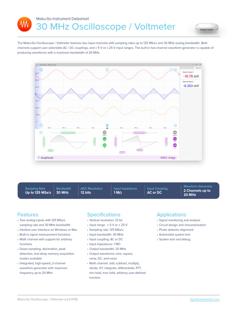 Datasheet MokuGo Oscilloscope Voltmeter PDF