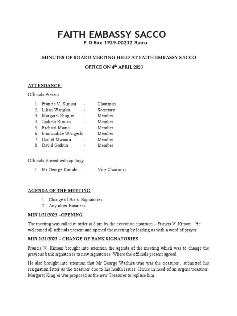 Board Meeting Minutes 4th April 2023 Pdf