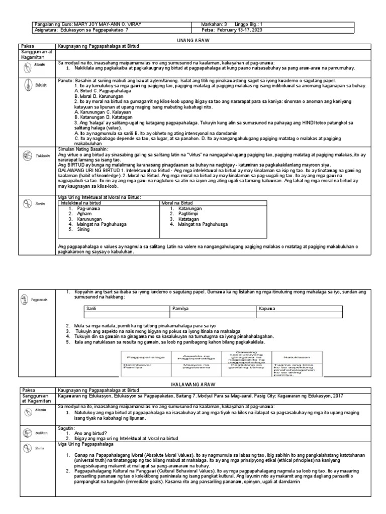 3rd QR Week 1 DLL Grade 7 | PDF