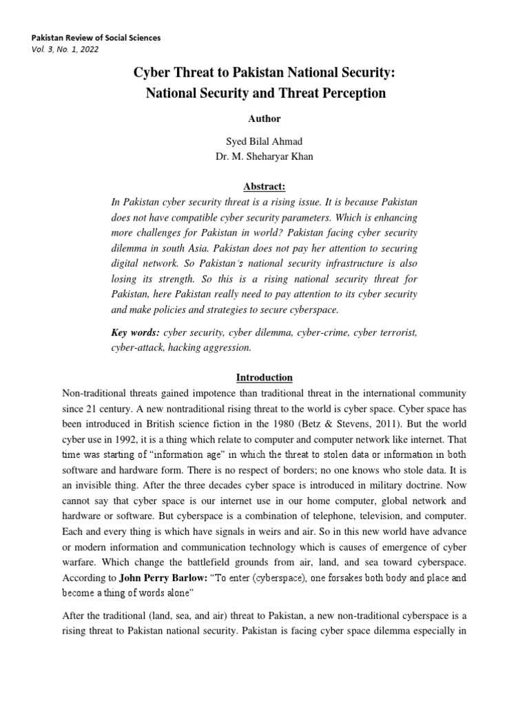 National Security and Threat Perception by Syed Bilal Ahmad and DR ...