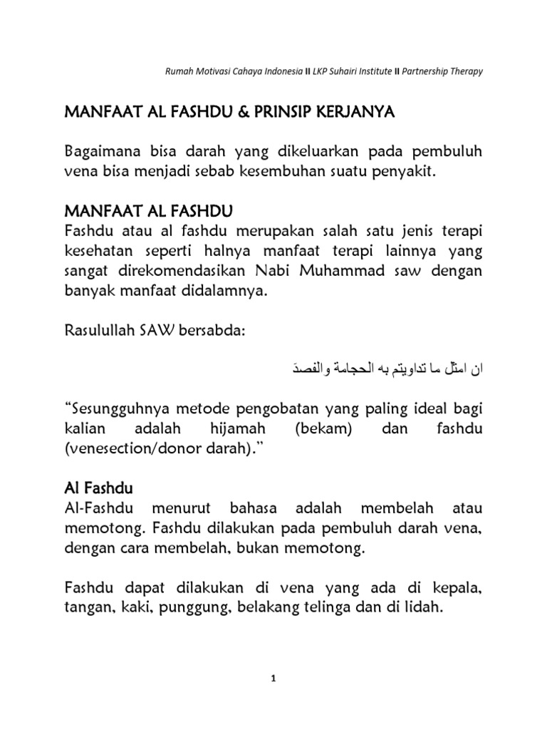 Manfaat Terapi Al Fashdu untuk Kesehatan | PDF | Pengembangan Diri ...
