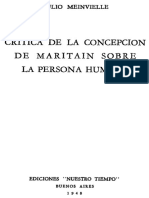 MEINVIELLE, J., Crítica de La Concepción de Maritain Sobre La Persona Humana