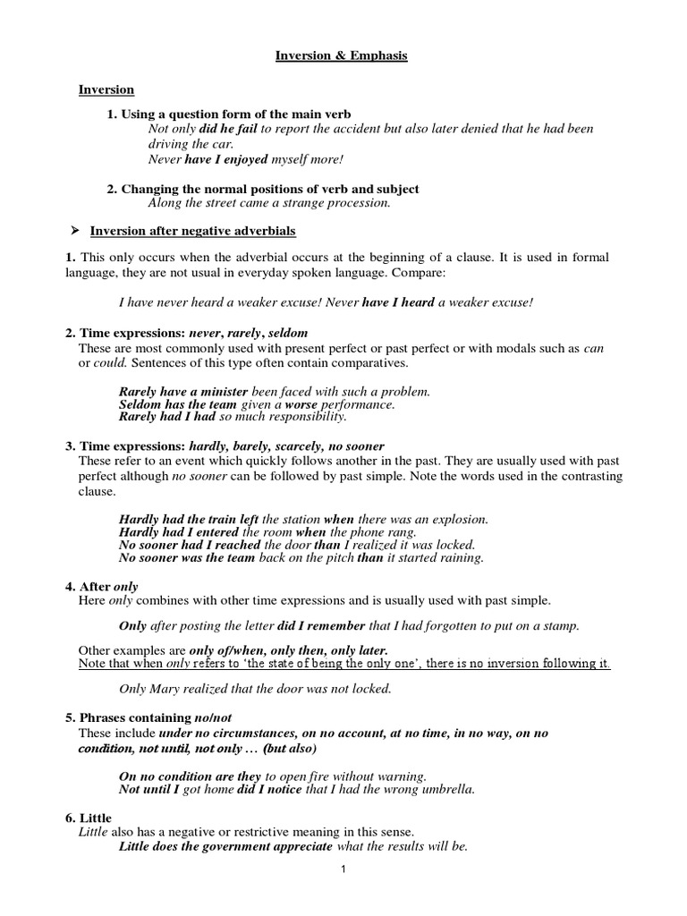 Inversion & Emphasis - Teorie Vince 1 | PDF | Human Communication ...