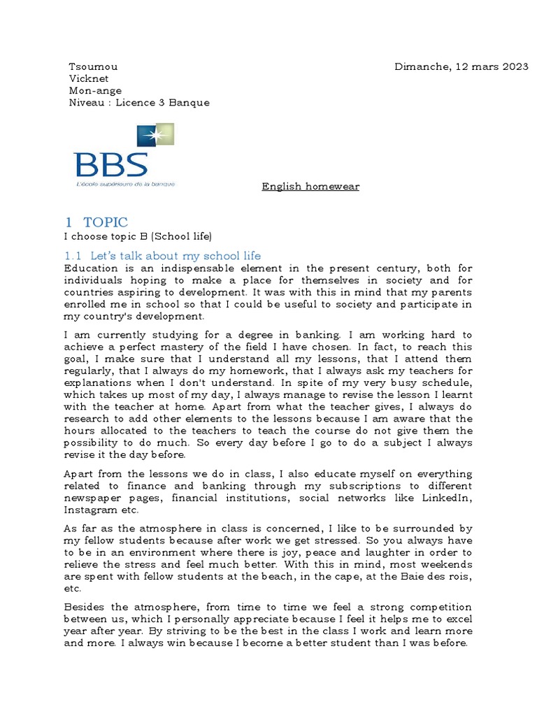 Exercice D'anglais Copie PDF Teachers Cognition