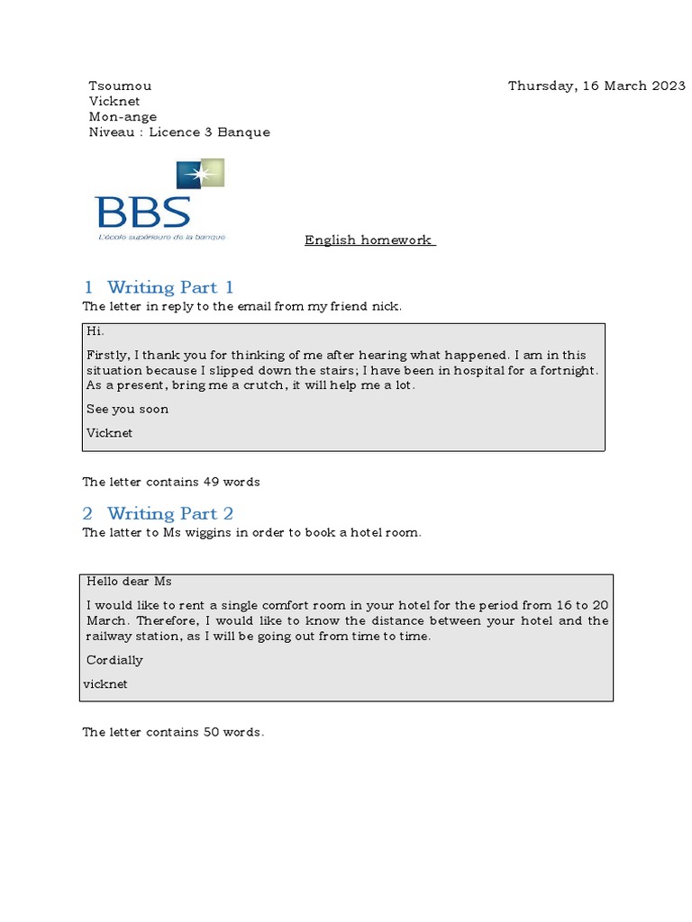 Exercice D'anglais Copie Copie PDF