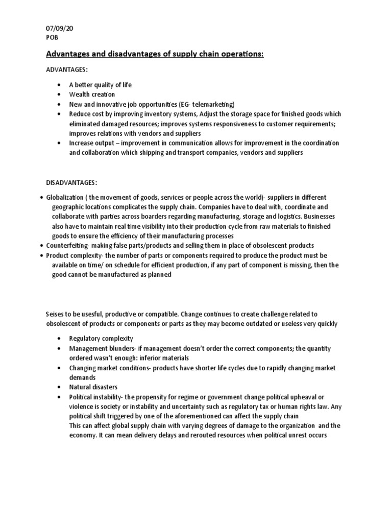 Advantages and Disadvantages of Supply Chain Operations | PDF | Finance ...