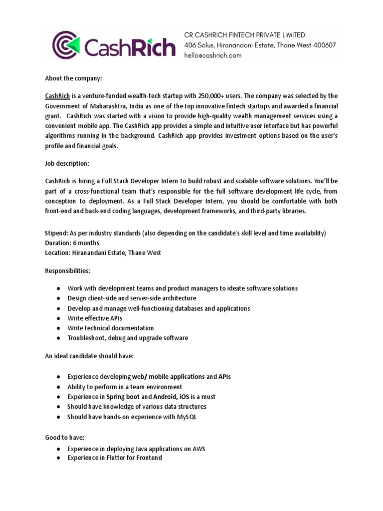 Full Stack Developer Intern | PDF