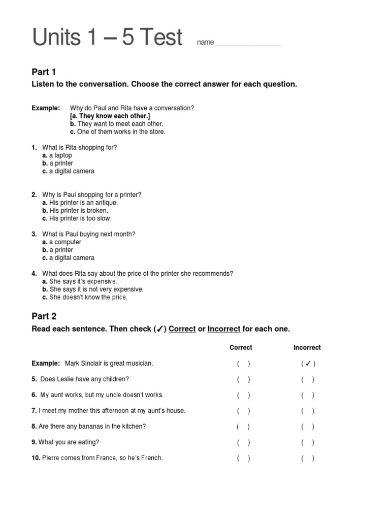 Top Notch 1 Units 1-5 Test Guide | PDF | Food And Drink | Cuisine