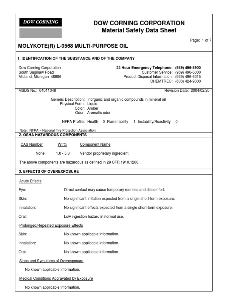 L0568 Oil MSDS PDF Fires Dangerous Goods