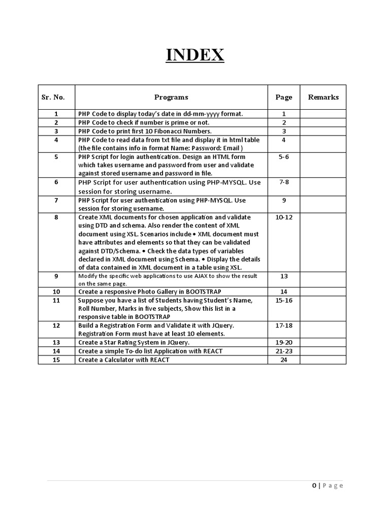 Index: Sr. No. Programs Remarks | PDF | Xml | Xml Schema