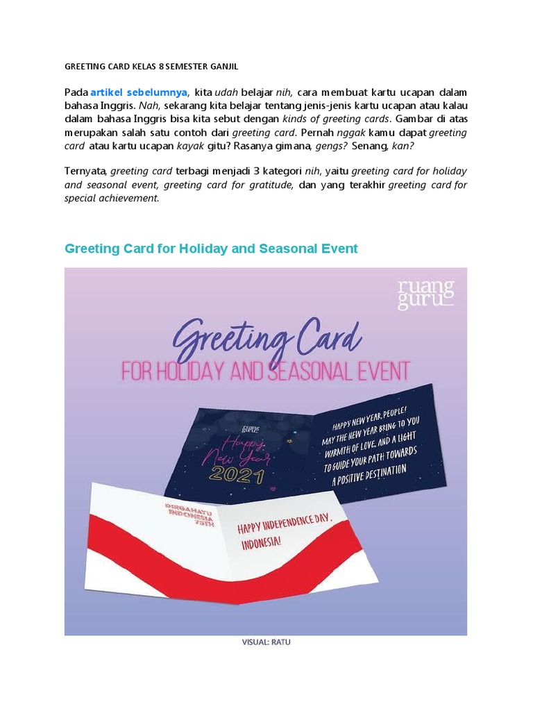 Greeting Card Kelas 8 Semester Ganjil PDF Pengembangan Diri
