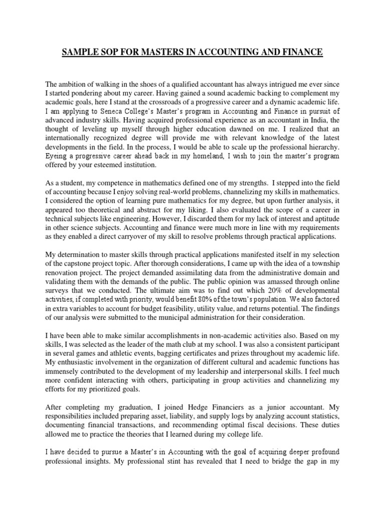 SOP for Master's in Accounting & Finance | PDF | Mathematics | Academic ...