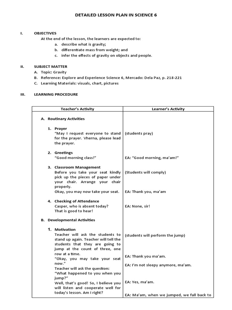 Gravity Lesson Plan for Grade 6 Science | PDF | Weight | Gravity