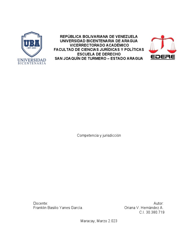 Competencia y Jurisdicción Judicial en Venezuela | PDF | Jurisdicción ...